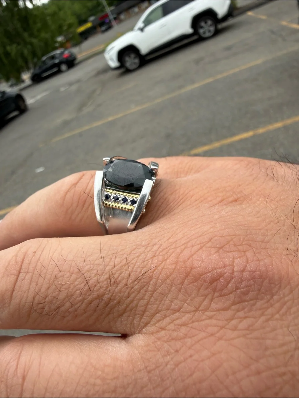 Michael Valitutti Men Ring 925 Sterling Silver Natural Bi-Color Teal Sapphire 12